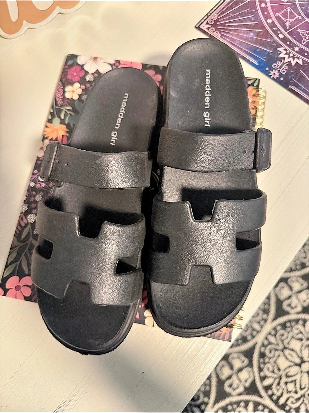 Madden Girl Bodie Black Buckle Strap Sandals